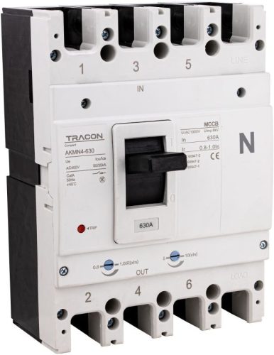 TRACON AKMN4-630 - Kompakt megszakító 4P,630A,Ir=(0,8-1,0)In,400/415V, 50/60Hz, Icu=50kA, Ics=35kA