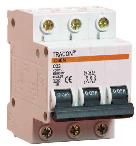 TRACON B60-6-3 - Kismegszakító, 3 pólus, B karakterisztika 6A, 6kA