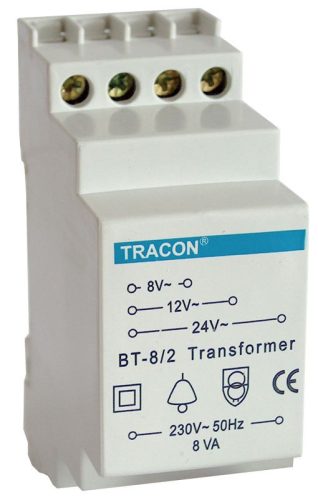 TRACON BT-8/2 - Biztonsági (csengő) transzformátor 230V / 8-12-24V AC, max.8 VA