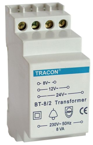 TRACON BT-8/2 - Biztonsági (csengő) transzformátor 230V / 8-12-24V AC, max.8 VA