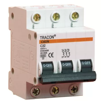   TRACON C60-16-3 - Kismegszakító, 3 pólus, C karakterisztika 16A, 6kA