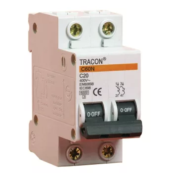   TRACON C60-25-2 - Kismegszakító, 2 pólus, C karakterisztika 25A, 6kA