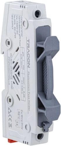 TRACON CFBHPV1P32 - Szakaszolókapcsoló-biztosító hengeres bizt.hoz, PV 32A, 10×85, Un=1500VDC, DC-PV0, 20 kA, IP20, 1P