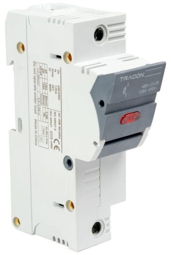 TRACON CFBL1P100 - Szakaszolókapcsoló-biztosító hengeres bizt.hoz, maszkolható 100A, 22x58mm, Un=400V/690V, 1P, LED