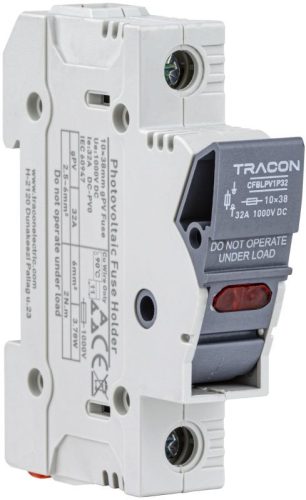 TRACON CFBL1P32 - Szakaszolókapcsoló-biztosító hengeres bizt.hoz, maszkolható 32A, 10x38mm, Un=400V/690V, 1P, LED