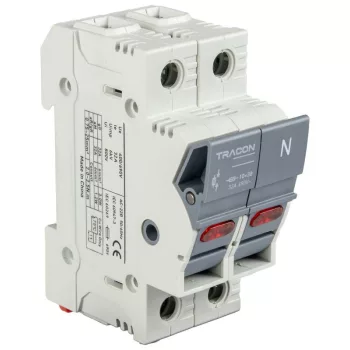  TRACON CFBL1P+N32 - Szakaszolókapcsoló-biztosító hengeres bizt.hoz, maszkolható 32A, 10x38mm, Un=400V/690V, 1P+N right, LED