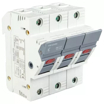   TRACON CFBL3P50 - Szakaszolókapcsoló-biztosító hengeres bizt.hoz, maszkolható 50A, 14x51mm, Un=400V/690V, AC22B, 3P, LED