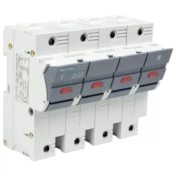   TRACON CFBL3P+N100 - Szakaszolókapcsoló-biztosító hengeres bizt.hoz, maszkolható 100A, 22x58mm, Un=400V/690V, 3P+N right, LED