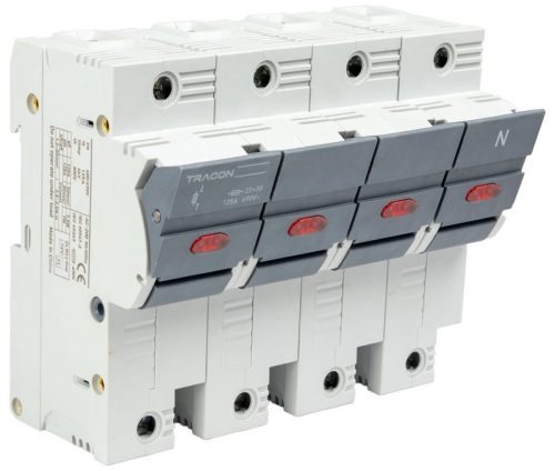 TRACON CFBL3P+N100 - Szakaszolókapcsoló-biztosító hengeres bizt.hoz, maszkolható 100A, 22x58mm, Un=400V/690V, 3P+N right, LED
