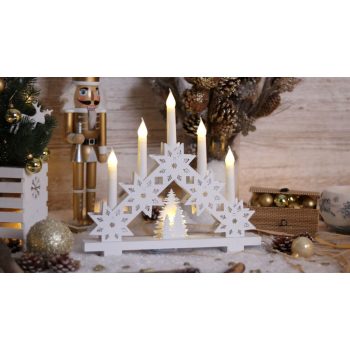   TRACON CHRSTCANWW5WW - LED karácsonyi gyertyapiramis,csillag,fa,fehér,elemes(X22099) Timer 6+18h,5LED, 3000K, 2xAA