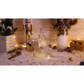  TRACON CHRSTG20GWW - LED karácsonyi csillag, arany,fém, elemes (X22034) Timer 6+18h, 20LED, 3000K, 2xAA