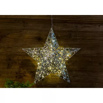   TRACON CHRSTM30WW - LED karácsonyi ablakdísz, csillag, fém, elemes (X22046) Timer 6+18h, 30LED, 3000K, 3xAA