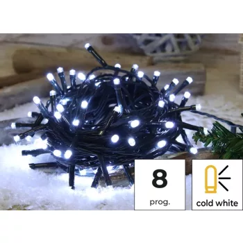   TRACON CHRSTOP100CW - Karácsonyi programozható fényfüzér, kültéri/beltéri (X22018) 230VAC, 2+10M, 100LED, 3,6W, 12000-13000K, IP44
