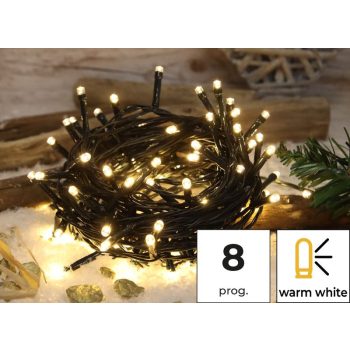   TRACON CHRSTOP200WW - Karácsonyi programozható fényfüzér, kültéri/beltéri (X22017) 230VAC, 5+20M, 200LED, 6W, 2600-2700K, IP44