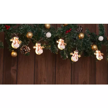   TRACON CHRSTSMPW10WW - LED karácsonyi lánc, hóember,elemes (X22071) Timer 6+18h,10LED, 3000K, 2xAA