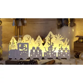   TRACON CHRTRAWW10WW - LED karácsonyi vonat, fa, fehér, elemes (X22086) Timer 6+18h,10LED, 3000K, 3xAA