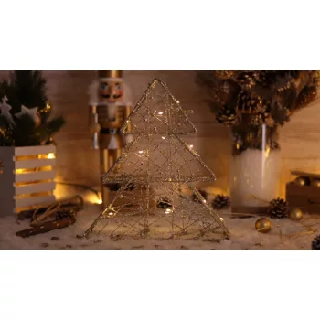   TRACON CHRTRG15GWW - LED karácsonyi fenyő, arany, fém, elemes (X22036) Timer 6+18h,15LED, 3000K, 2xAA
