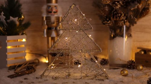 TRACON CHRTRG15GWW - LED karácsonyi fenyő, arany, fém, elemes (X22036) Timer 6+18h,15LED, 3000K, 2xAA