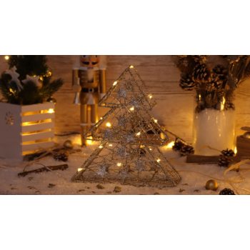   TRACON CHRTRGS15GWW - LED karácsonyi fenyő, arany, fém, elemes (X22039) Timer 6+18h, 15LED, 3000K, 2xAA