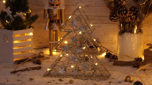 TRACON CHRTRGS15GWW - LED karácsonyi fenyő, arany, fém, elemes (X22039) Timer 6+18h, 15LED, 3000K, 2xAA