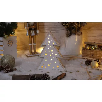   TRACON CHRTRW4WW - LED karácsonyi fenyő, fa, elemes (X22041) Timer 6+18h, 4LED, 3000K, 2xAAA