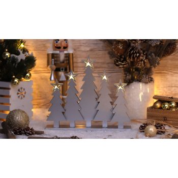   TRACON CHRTRWS5WW - LED karácsonyi gyertyapiramis,karácsonyfa,ezüst,elem(X22098) Timer 6+18h,5LED, 3000K, 2xAAA