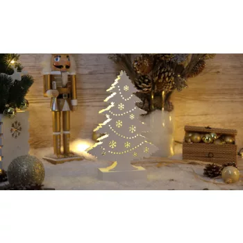   TRACON CHRTRWW7WW - LED karácsonyi fenyő, fehér, fa, elemes (X22100) Timer 6+18h,7LED, 3000K, 2xAA