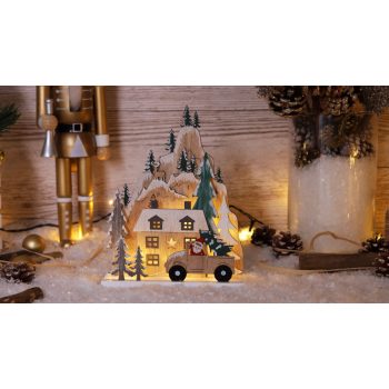   TRACON CHRWHC10WW - LED karácsonyi tájkép, fa, elemes (X22087) Timer 6+18h,10LED, 3000K, 2xAA