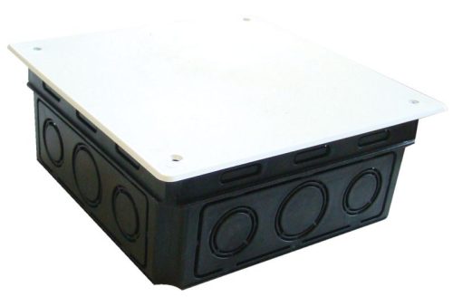 TRACON D100X100 - Perforált kötődoboz süllyesztett, négyzetes, fekete 104x104(116x116)×51.5mm