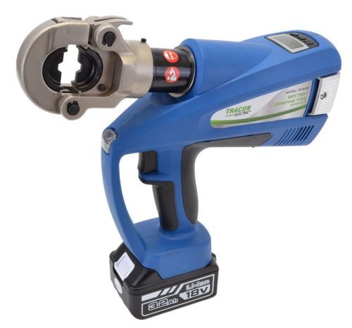 TRACON DK60E - Elektro-hidraulikus présszerszám 11 bélyeggel, hordtáskában 16-300mm2, 4900g, 60kN, 350°, 2× Li-ion, 18V, 4000mAh