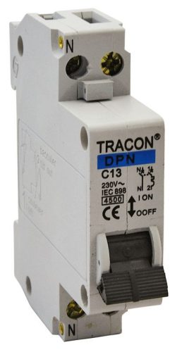 TRACON DPN-C-13 - Kismegszakító, 1+N pólus, C karakterisztika 13A, 4,5kA