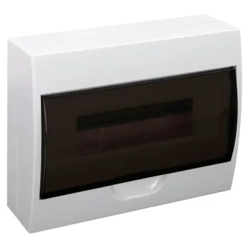   TRACON EDFK-12/1 - Falon kívüli elosztódoboz, füstszínű ajtóval, N/PE sínnel 1×12 modul, IP40, (H×W×D=200×256×95mm)