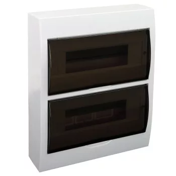   TRACON EDFK-12/2 - Falon kívüli elosztódoboz, füstszínű ajtóval, N/PE sínnel 2×12 (24) modul, IP40, (H×W×D=325×270×98mm)