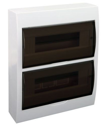 TRACON EDFK-12/2 - Falon kívüli elosztódoboz, füstszínű ajtóval, N/PE sínnel 2×12 (24) modul, IP40, (H×W×D=325×270×98mm)