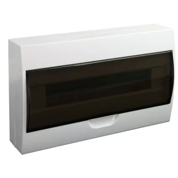   TRACON EDFK-18/1 - Falon kívüli elosztódoboz, füstszínű ajtóval, N/PE sínnel 1×18 modul, IP40, (H×W×D=220×364×96mm)