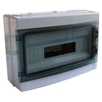   TRACON EDFKIP65-18/1 - Falon kívüli elosztódoboz, átlátszó ajtóval, N/PE sínnel 1×18 mod, H×W×D=285×410×140mm, IP65, 660V AC, 1000 V DC