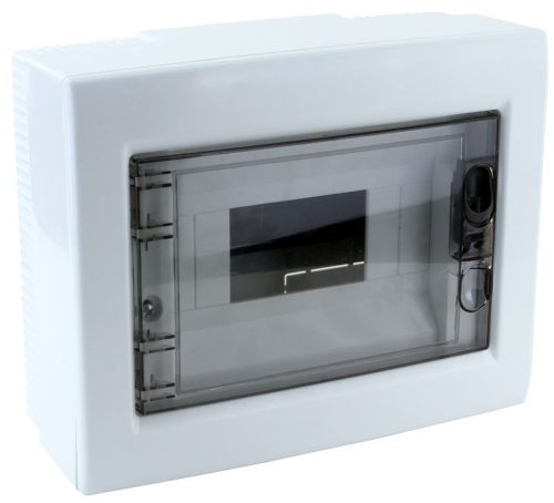 TRACON EDFKS-8/1 - Falon kívüli elosztódoboz, füstszínű-sík ajtóval, NPE nélkül 1×8 (8) modul, IP40, (H×W×D=195×240×90mm)