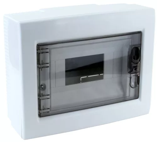 TRACON EDFKS-8/1 - Falon kívüli elosztódoboz, füstszínű-sík ajtóval, NPE nélkül 1×8 (8) modul, IP40, (H×W×D=195×240×90mm)