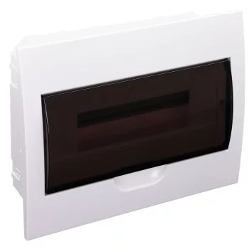   TRACON EDS-12/1 - Süllyesztett elosztódoboz, füstszínű ajtóval, N/PE sínnel 1×12 modul, IP40, (H×W×D=200×256×66mm)