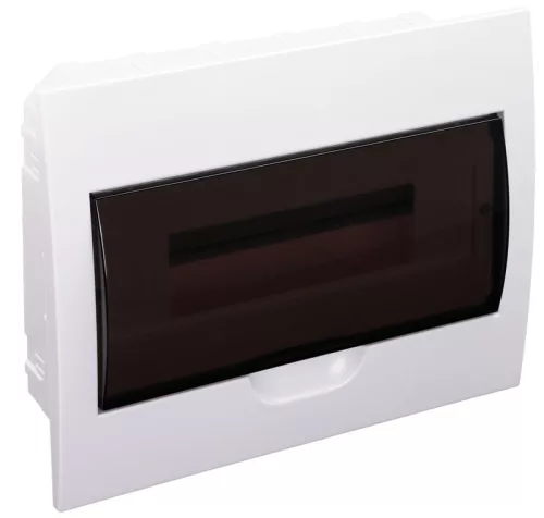 TRACON EDS-12/1 - Süllyesztett elosztódoboz, füstszínű ajtóval, N/PE sínnel 1×12 modul, IP40, (H×W×D=200×256×66mm)