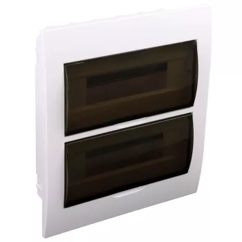   TRACON EDS-12/2 - Süllyesztett elosztódoboz, füstszínű ajtóval, N/PE sínnel 2×12 (24) modul, IP40, (H×W×D=310×257×76mm)