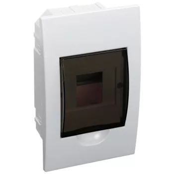   TRACON EDS-4/1 - Süllyesztett elosztódoboz, füstszínű ajtóval, N/PE sínnel 1×4 modul, IP40, (H×W×D=200×112×66mm)