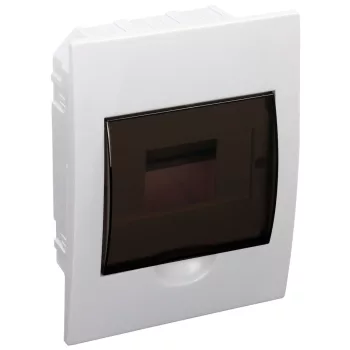   TRACON EDS-6/1 - Süllyesztett elosztódoboz, füstszínű ajtóval, N/PE sínnel 1×6 modul, IP40, (H×W×D=200×150×66mm)