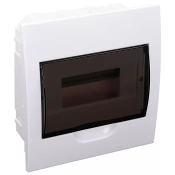   TRACON EDS-8/1 - Süllyesztett elosztódoboz, füstszínű ajtóval, N/PE sínnel 1×8 modul, IP40, (H×W×D=200×186×66mm)