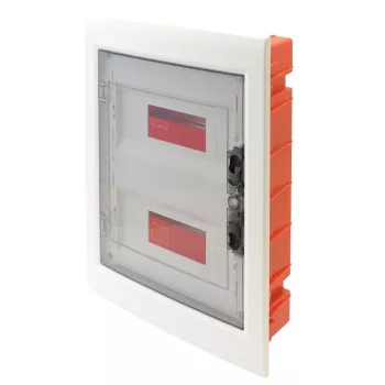   TRACON EDSS-12/2 - Süllyesztett elosztódoboz, füstszínű-sík ajtóval, NPE nélkül 2×12 (24) modul, IP40, (H×W×D=395×305×85mm)
