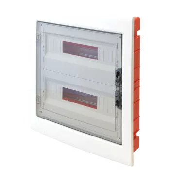   TRACON EDSS-18/2 - Süllyesztett elosztódoboz, füstszínű-sík ajtóval, NPE nélkül 2×18 (36) modul, IP40, (H×W×D=480×440×90mm)