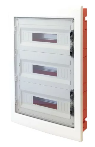 TRACON EDSS-18/3 - Süllyesztett elosztódoboz, füstszínű-sík ajtóval, NPE nélkül 3×18 (54) modul, IP40, (H×W×D=655×440×90mm)