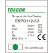 TRACON ESPD1+2-50-1P - T1+T2 AC típusú túlfeszültséglevezető, egybeépített Uc:385V; Iimp:50kA; In:50kA; Imax:160kA; Up:2,5kV; 1P