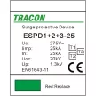 TRACON ESPD1+2+3-25-1P - T1+T2+T3 AC típusú túlfeszültség levezető, egybeépített Uc:275V; Iimp:25kA; In:25kA; Uoc:20kV; Up:1,3kV; 1P