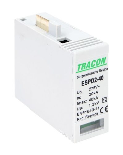 TRACON ESPD2-40NPEO - T2 AC típusú túlfeszültség levezető betét 40 NPE Uc:275/255V, In:20kA, Imax:40kA, Up:1,3/1,5kV